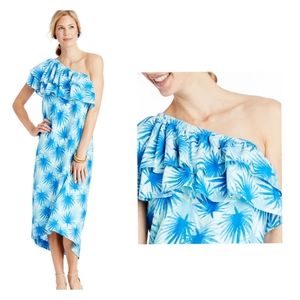 Vineyard Vines Electric Palm One Shoulder High-Low Maxi Dress Size 8